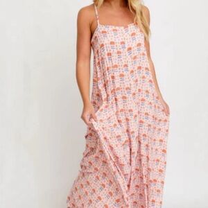 NWT FP x CITRINE swim Lizzie dress in coral black print size medium